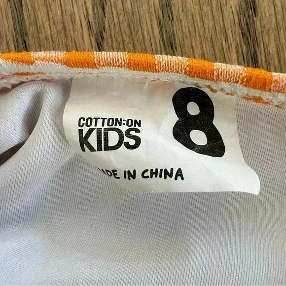 Cotton On Kids Girls Kerrie One Piece Orange and White Checkered Swimsuit Size 8 - Picture 5 of 8
